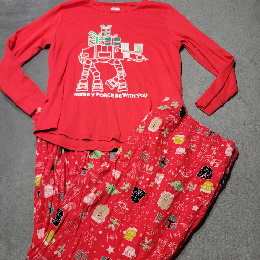 Star Wars Pajama Set‎ Women XXL Red Merry Force Be With You Holiday AT-AT Cotton